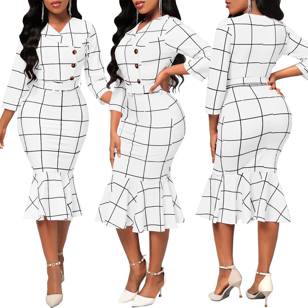 Sexy fashion solid color seven-quarter sleeve small V-neck women's dress SMR12189