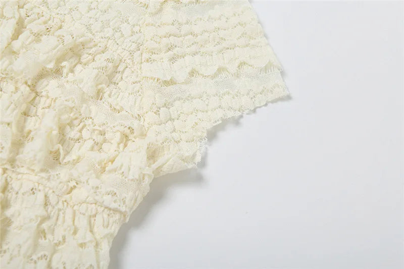 Two Piece Women Crop Top And Mini Skirt Matching Set 2024 New Summer Fashion Sexy White Lace Ruffle Ruched Skirts Outfits