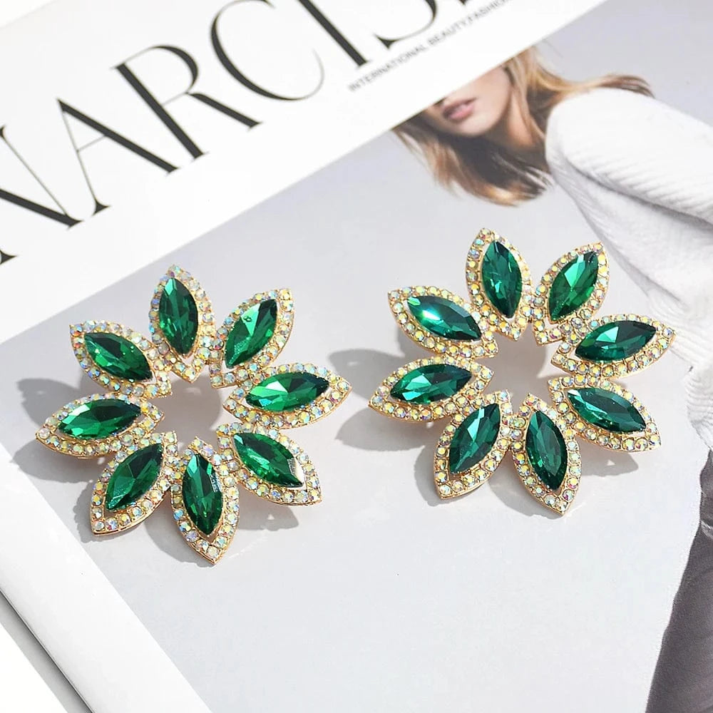 New Style Classical Flower Colorful Glass Stone Drop Earrings For Women Girls Crystal Accessories Statement Jewelry Wholesale