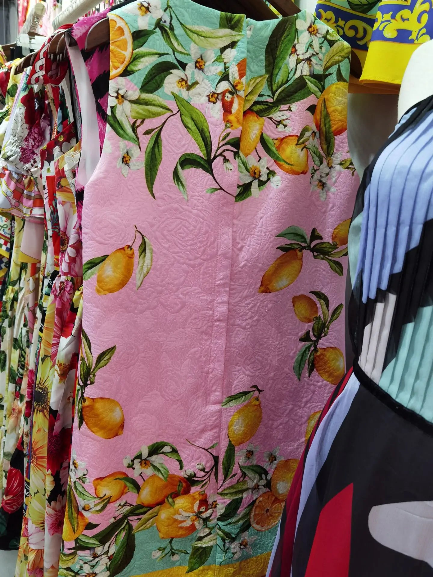 Vintage Jacquard Printed Lemon Vest A-line Dress Summer New Fashion Round Neck Sleeveless Slim Temperament Short Women's Dress
