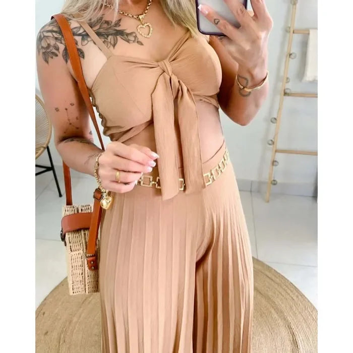 2 Piece Pants Set Women Streetwear Fashion Versatile Sleeveless Camisole Vest and Loose Wide Leg Trousers Suit Summer 2025 New