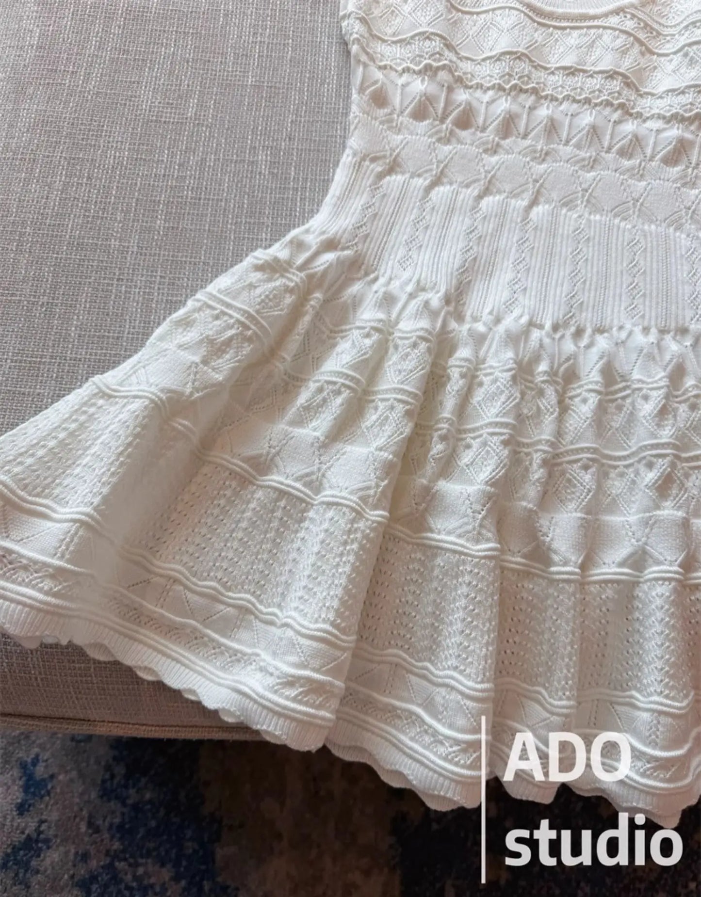 White Sweet A-line Ruffle Edge Knitted Vest Dress Women's Summer French Fashion Slim Temperament Sexy Girl Hollow Short Dress