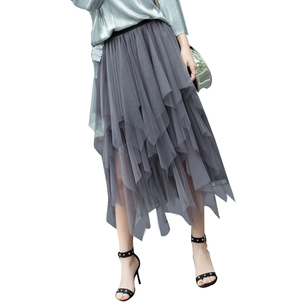Women Tutu Tulle Skirt Elegant High Waist Mesh Tiered Layered Half Skirt Female Prom Party Midi Skirt for Summer Fairycore Y2K