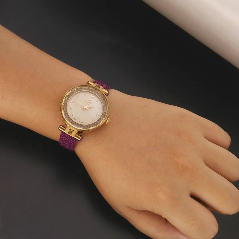 Mother-of-pearl Rhinestones Julius Lady Women's Watch Fashion Hours Bracelet Real Leather Girl's Birthday Gift Box