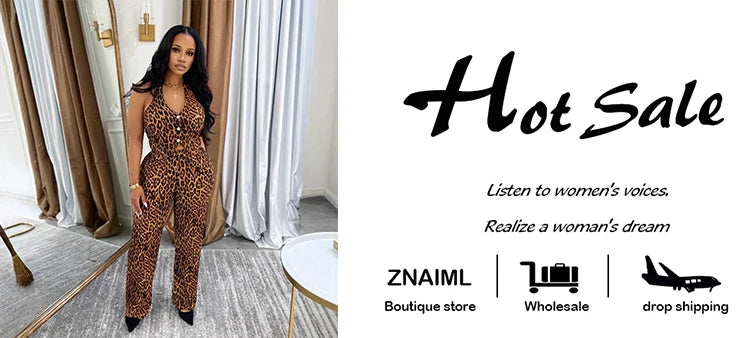 Znaiml Sexy Leopard Print 2 Piece Pants Sets Woman Halter V-neck Button Crop Top and Trousers Suits Night Club Birthday Outfit