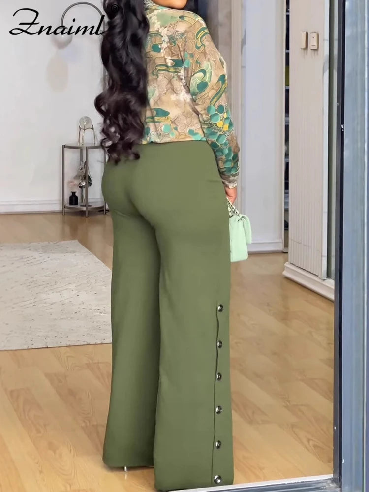 Znaiml Elegant Women's Pants Set Long Sleeve Print Shirt and Wide Leg Pant Autumn Two 2 Piece Sets Streetwear 2PC OL Outfits New