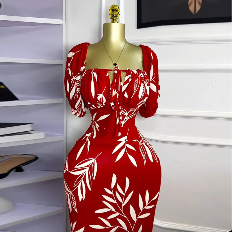 CM.YAYA Women Floral Printed Lantern Half Sleeve Tie Up Long Maxi Dress 2025 Birthday Evening Sexy club Party Dresses Vestidos