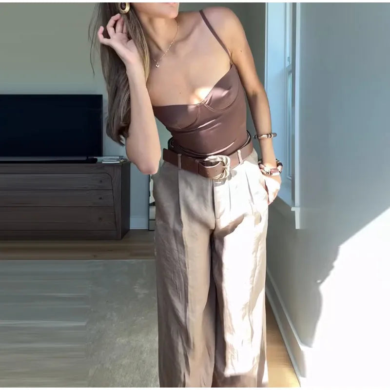 Fashion Women's Straight Pants Solid High Waist Pockets Wide Leg Long Trousers Female Lady Jumpsuit Pant High Street Wears 2025
