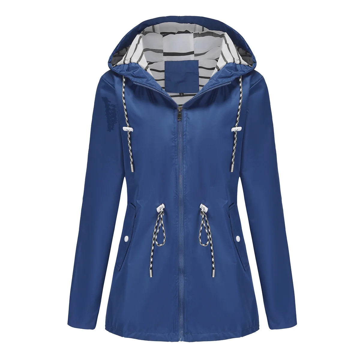 Women Outdoor Windbreaker Casual Loose Hooded Waterproof Raincoat Long Sleeve Solid Color Mid-length Zipper Hiking Jackets