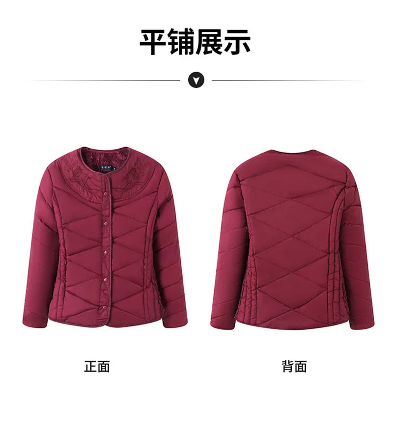 Winter Down Padded Jacket Women's Inner Short Mother's Wear Velvet Thickening Middle-Aged Elderly Mom Wear Pocket Jacket Pink