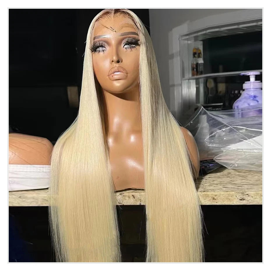 13x6 Lace Frontal Wig Brazilian Straight Full Lace Human Hair Wig 2 Tone Dark Root 1B 613 Ombre Blonde Lace Front Wigs for Women