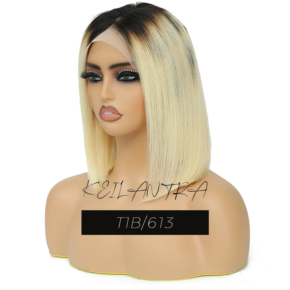 Blonde Bob Wig 13X4 Transparent Lace Front Wigs Pre Plucked Bleached Knots 150% Density 613 Straight Short Human Hair BOB Wig
