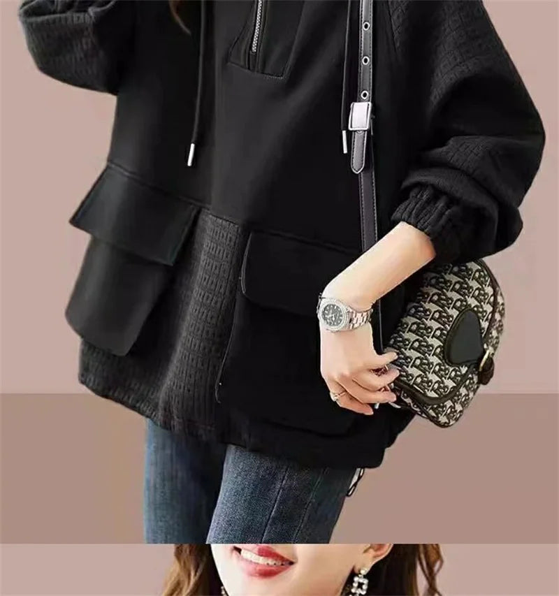 Sweatershirt Japanese Cotton Jacket Women's Autumn And winter New Female Coat Hooded Long-Sleeved Coat Coffee Black Shirt Plus