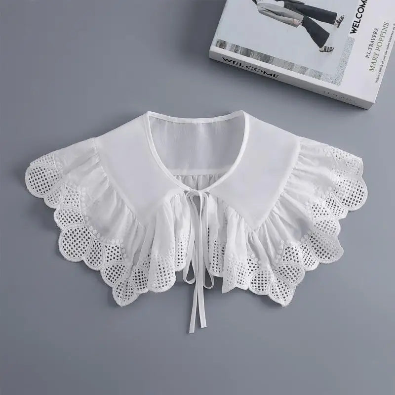 Removable Lace Doll Fake Collar Women Tie Ladies White Shawl Wrap Detachable Embroidered Lapel False Collar Clothes Accessory