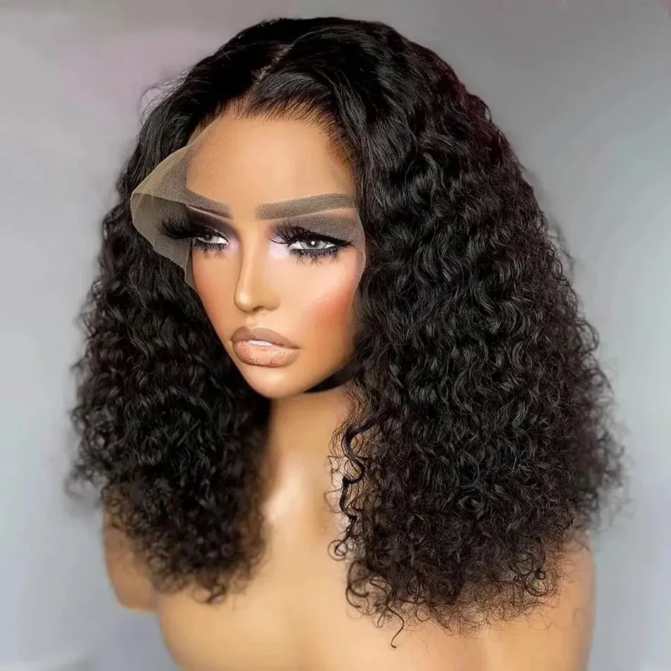 Short Bob Blunt Cut Jerry Curly 13X4X1 Lace Front Wigs Synthetic Wig Preplucked With Baby Hair Bleached Knots Glueless Wig Party