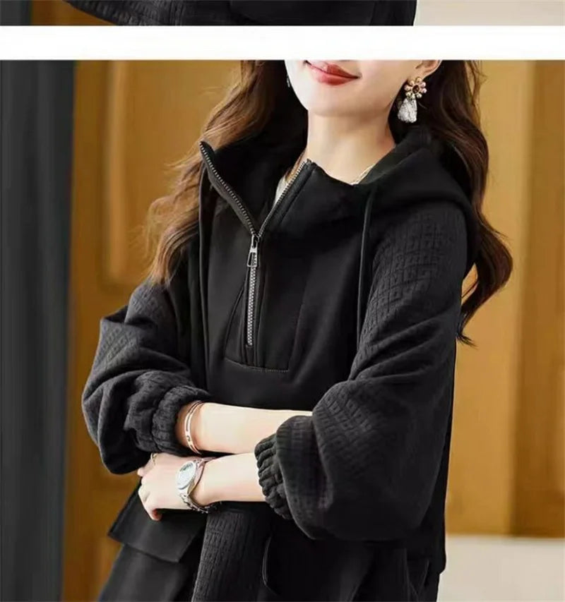 Sweatershirt Japanese Cotton Jacket Women's Autumn And winter New Female Coat Hooded Long-Sleeved Coat Coffee Black Shirt Plus