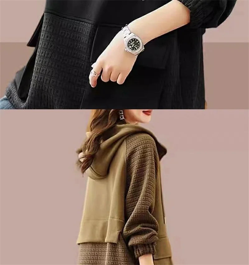Sweatershirt Japanese Cotton Jacket Women's Autumn And winter New Female Coat Hooded Long-Sleeved Coat Coffee Black Shirt Plus