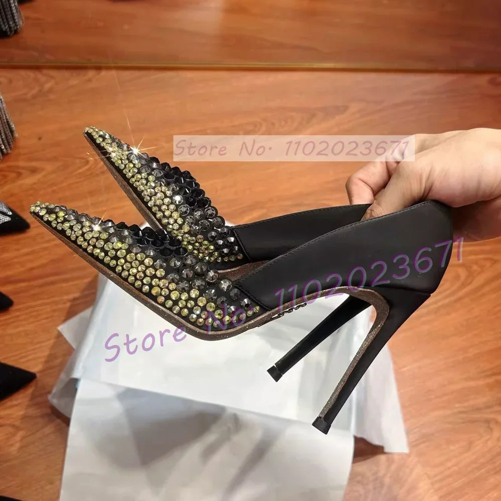Gradient Rhinestone Luxury Pointed Toe Pumps Women Summer Stiletto High Heels Sexy Shoes Ladies Elegant Silver Sloe Party Pumps