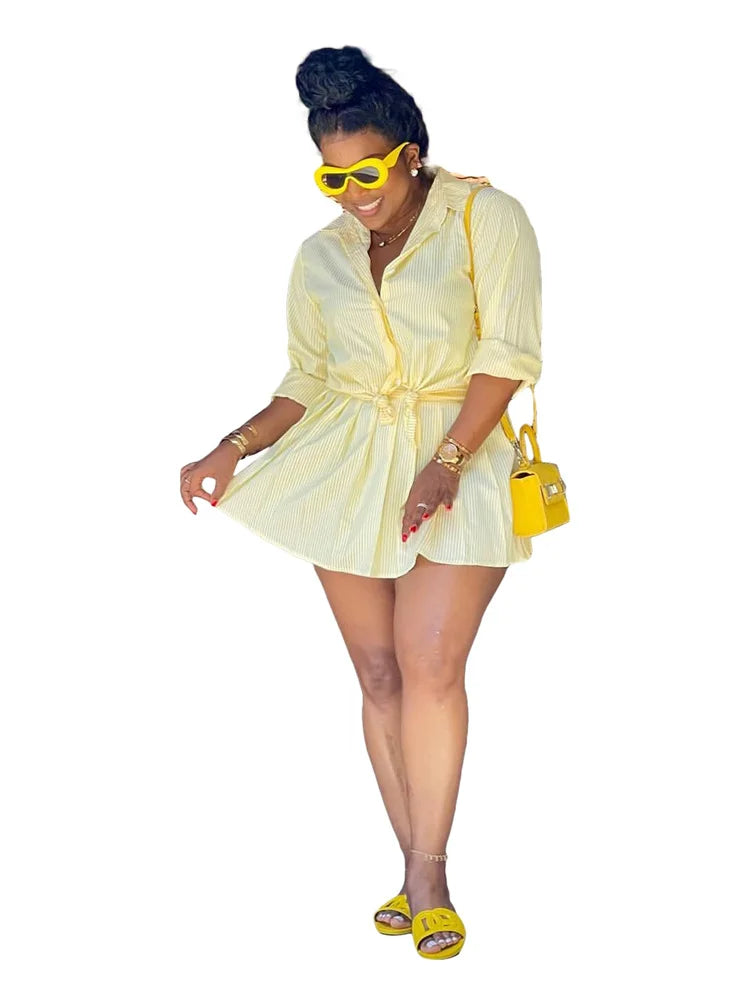 Wmstar Two Piece Set Women 2024 Autumn Fashion Women's Casual Comfortable Striped Shirt Short Skirt Set Wholesale Dropshipping