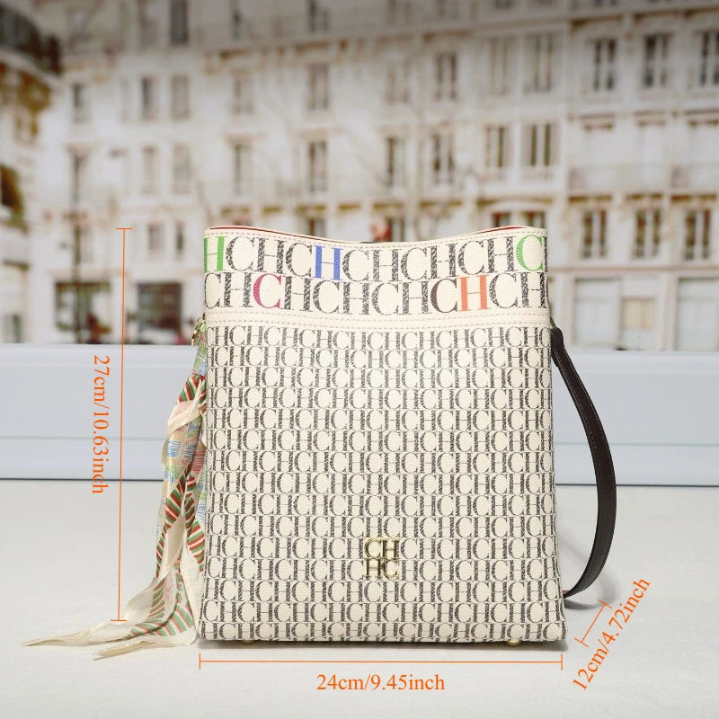 Letter Print Crossbody Bucket Bag