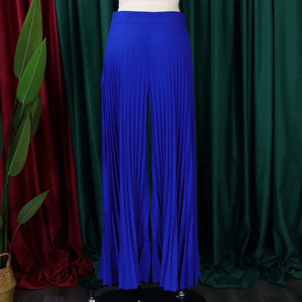 Elegant Pleated Wide Leg Pants High Waisted for Woman 2024 Loose Floor Length Fashion Female Birthday Party Dinner Trousers New