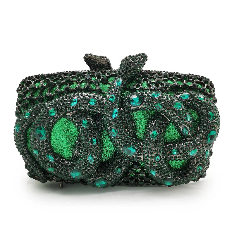 Elegant Jade Green Women Big Stones Evening Bags Crystal Metal Clutches Bags Green Wedding Party Minaudiere Purses and Handbags