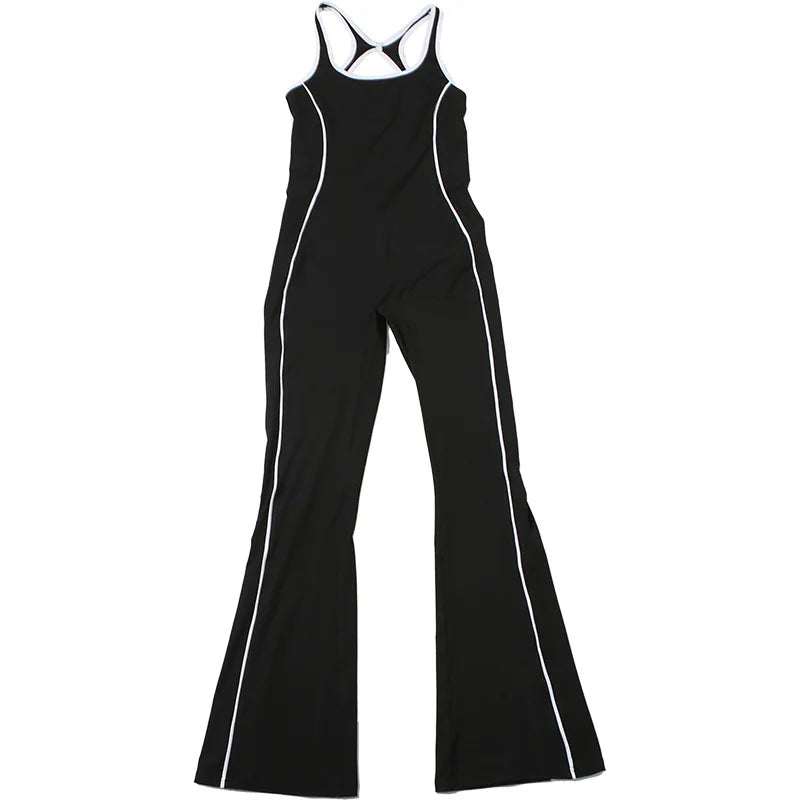 FAGADOER Fashion Striped Patchwork Bodycon Jumpsuits Women Sleeveless Backless Hollow Out Rompers Female Streetwear Overall New