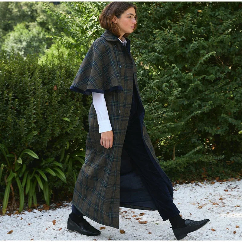 Double Breasted Women's Woolen Cape Overcoat Elegant Short Sleeve Oversize Female Coat 2025 Autumn Winter New Lady Stretwears