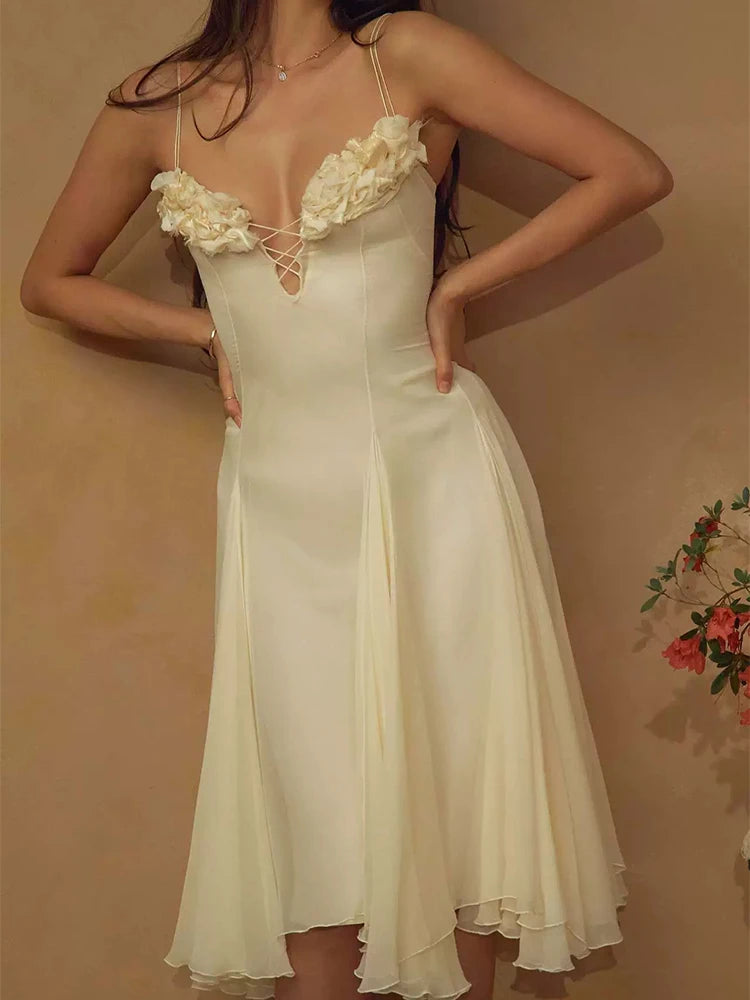 Floral Patchwork Backless Party Dress for Women