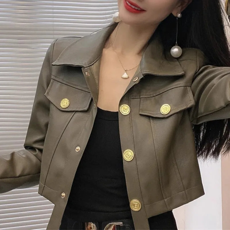2025 Autumn New Short Style Coat Women's Leather Jacke Clothing