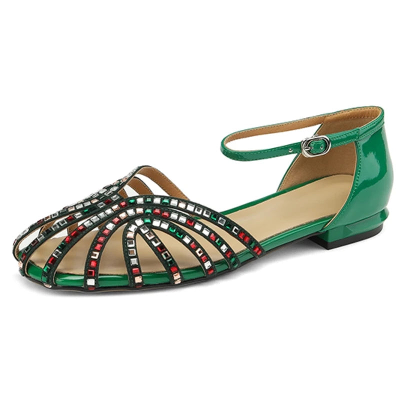 Apricot Leather Square Heel Sandals