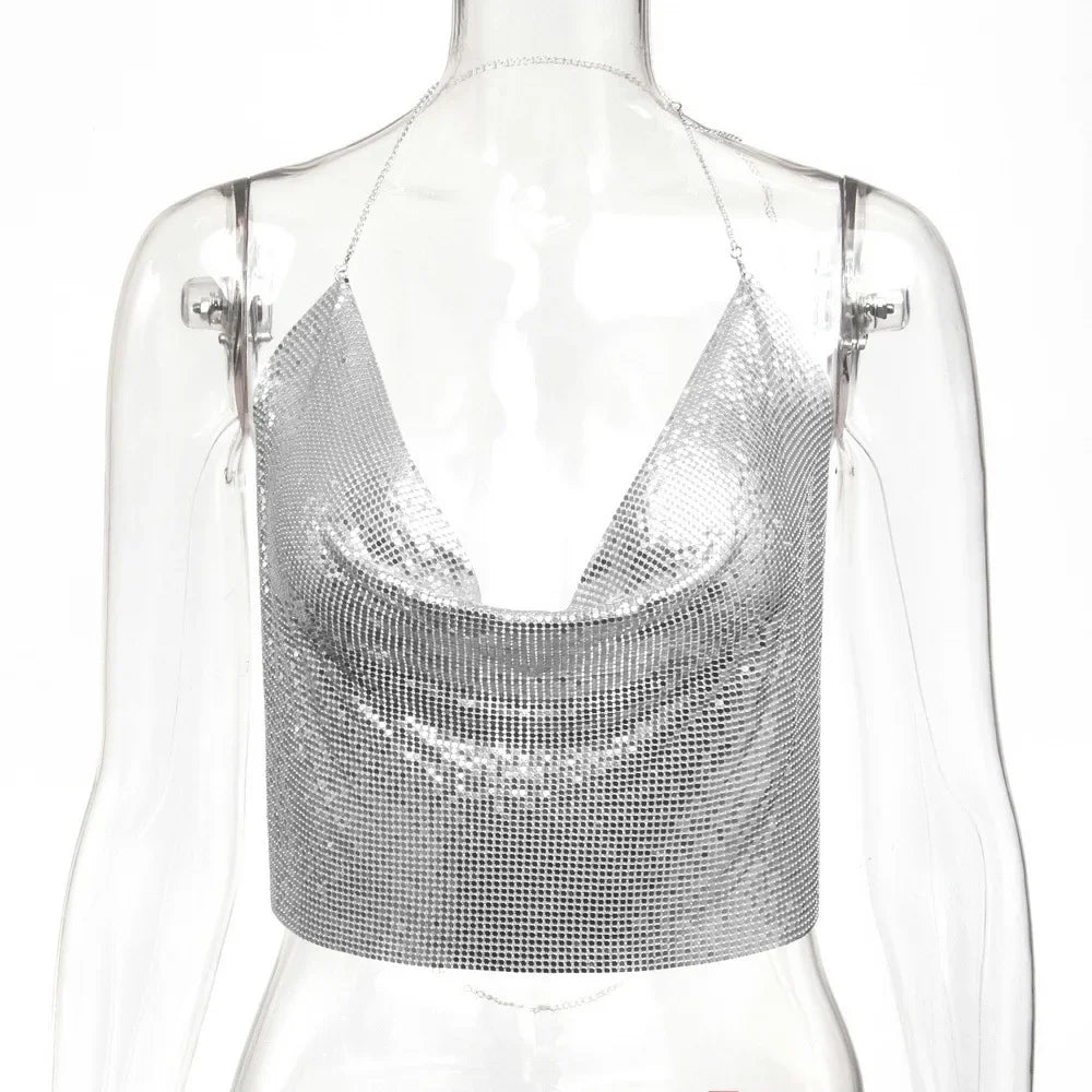 Tank Top Women Metal Sequin Camisole Party Nightclub Music Festival Sleeveless Sexy Vest for Female Streetwear 2025 Summer New