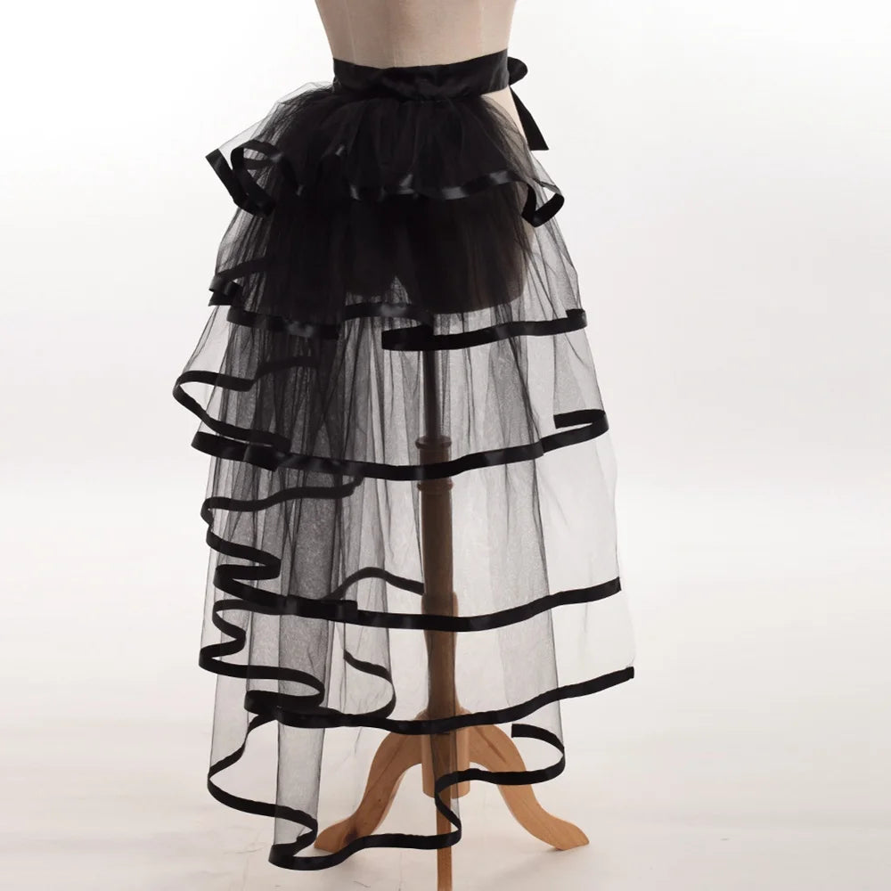Women Punk Puffy Ruffle Tutu Bustle Skirts Sexy Steampunk Cocktail Party Tie-on Overskirt Gothic Tulle Skirt for Female