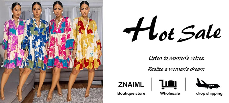 Znaiml Casual Long Sleeve Beach Short Dress for Women Boho Summer A-Line Floral Print Sundresses Y2k T-Shirt Mini Dresses 2025