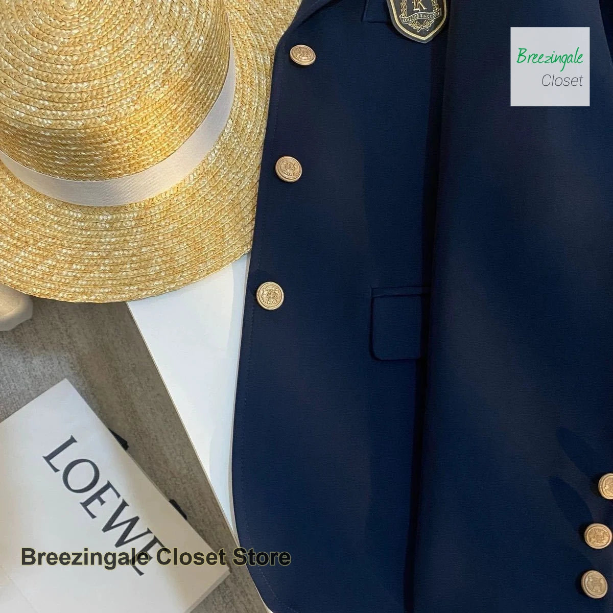 Korean navy blue design sense college wind suit jacket women's spring and autumn new fashion temperament popular top.