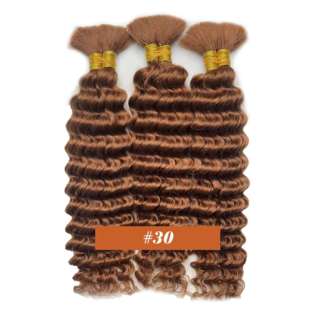 Human Braiding Hair Chocolate Brown 100g Deep Wave Bulk No Weft Human Hair Wigs Bundles for Curly Boho Braiding