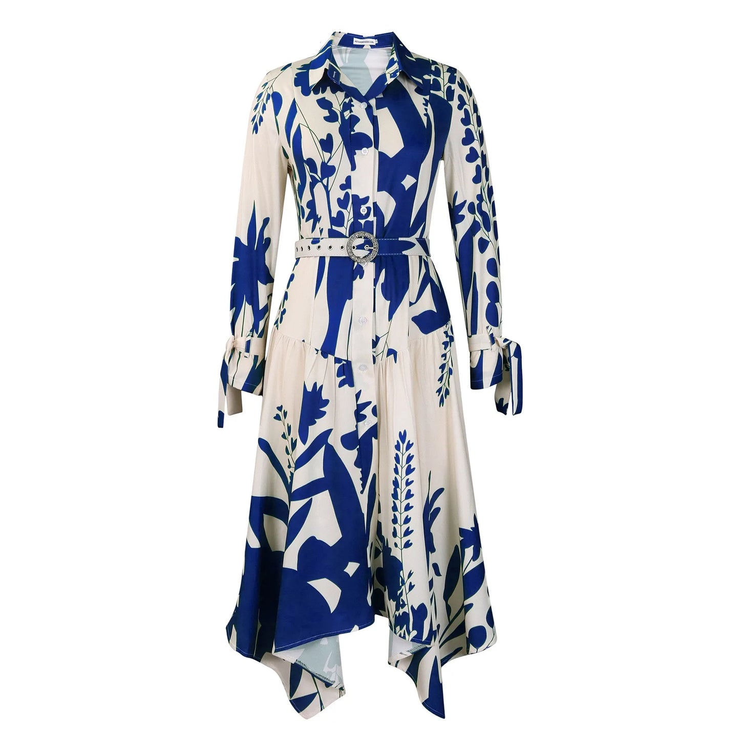 Elegant Printed Dresses Woman 2024 Turn Down Collar Single Breasted Full Sleeve Asymmetric Ankle Length Fashion Birthday Dress