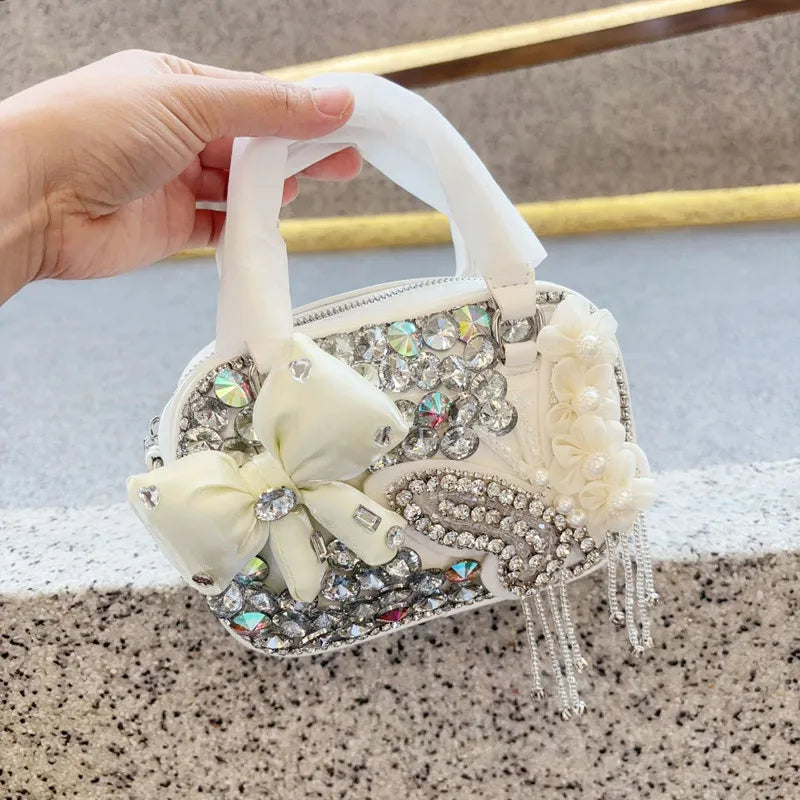 Pearl Bow Rhinestone Evening Clutch