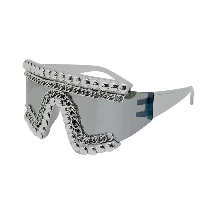 Oversized Rhinestone Chain Sunglasses