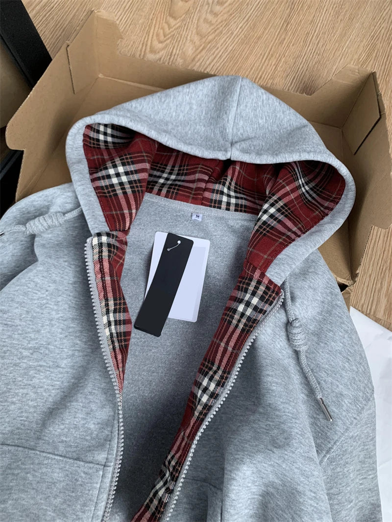 Women Grey Long Sleeve Hoodies Sweatshirt Streetwear Aesthetic 90s Vintage Harajuku Korean Y2k Fashion Sweatshirt 2000s Clothes