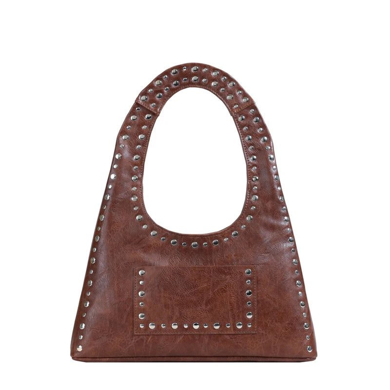 New Rivet Series Bucket Bag Motorcycle Texture Trendy Handbag Tortoise Shell Sequins Versatile Simple Fashion Soft Bag Lady Bag