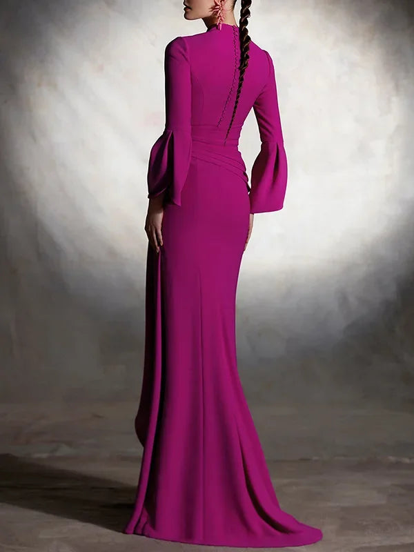 Beautyblue Evening Dresses Female Maxi Dress Fashion Deep V-Neck Irregular Front Split Folds A-Line Bodycon Women's Party Robes