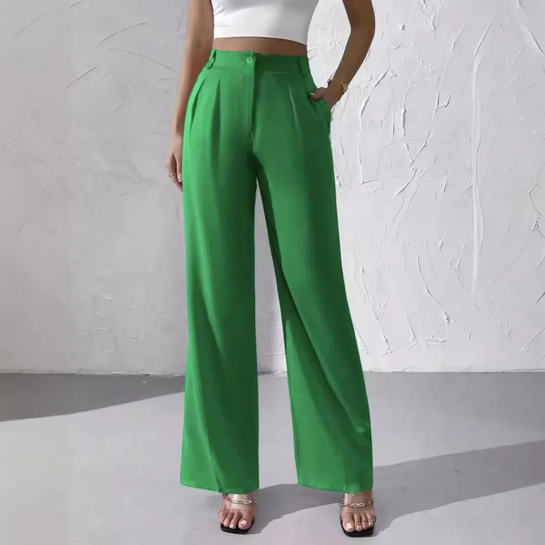 Elegant Pure Color Draped Wide Leg Suit Pants for Women High Waist Long Trousers Fashionable Business Casual Loose Fit