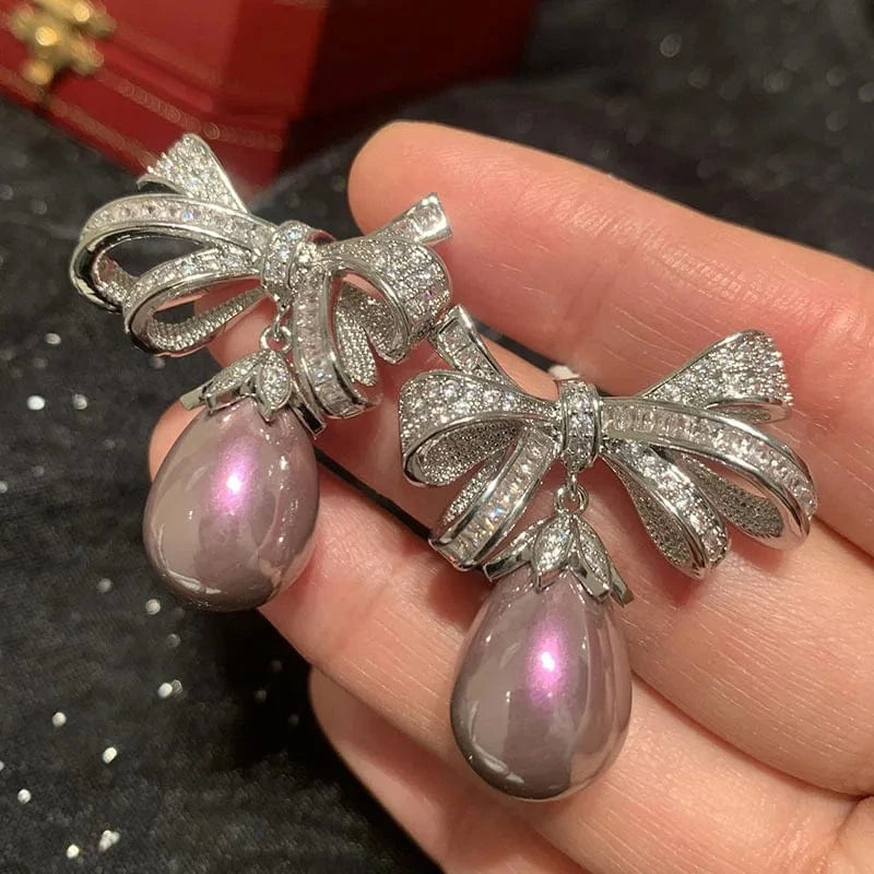 Bilincolor Purple Knot Pearl Earrings For Jewelry Gift