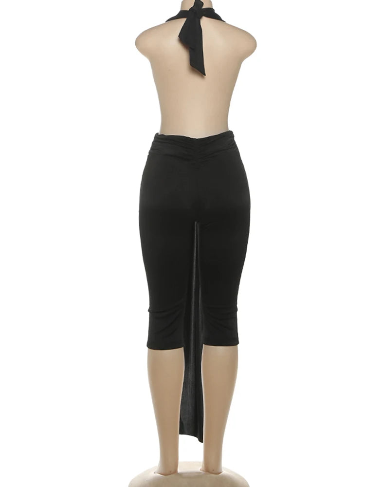 Weird Puss Patchwork Halter Romper Women Ribbon Sleeveless Elastic Backless Workout Activewear Midnight Activity Slim Playsuits