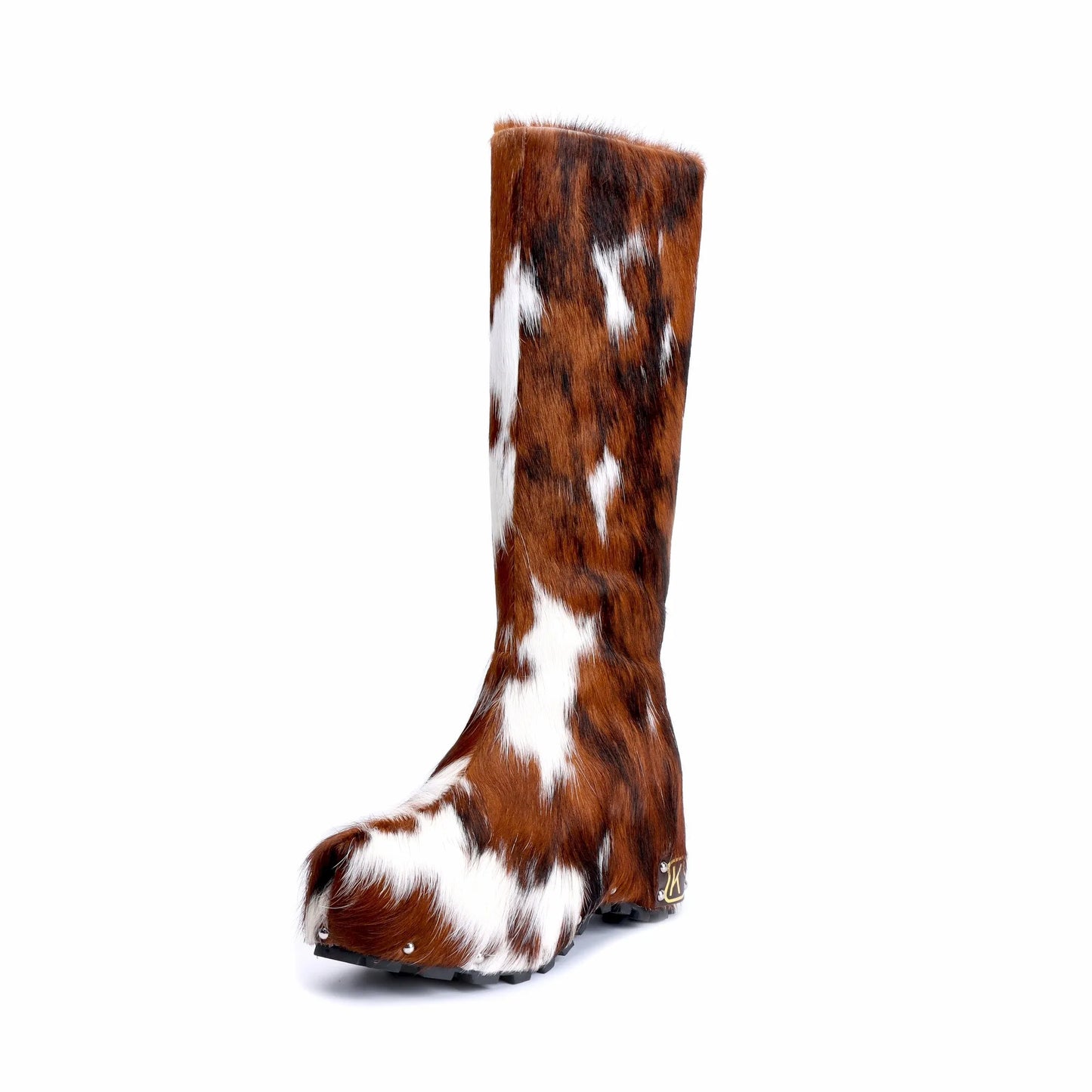 2025 Winter Women’s Luxury Handmade Real Calf Hair Platform Knee-High Studded Boots | Genuine Wool Lining, Designer Quality