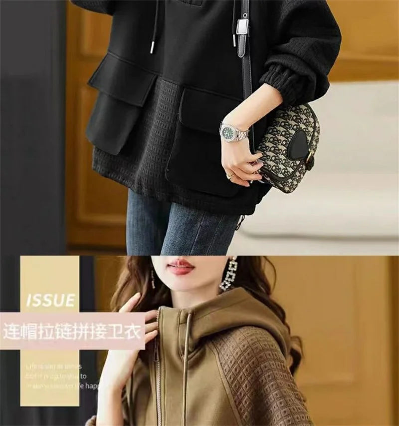Sweatershirt Japanese Cotton Jacket Women's Autumn And winter New Female Coat Hooded Long-Sleeved Coat Coffee Black Shirt Plus