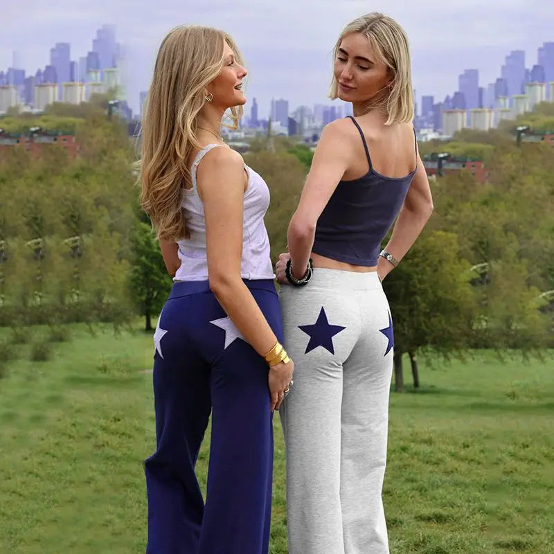 New 2025 Summer Womens High Elasticity Sports Joggers Women Embroidered Star Pattern Streetwear Straight Tube Casual Y2k Pants