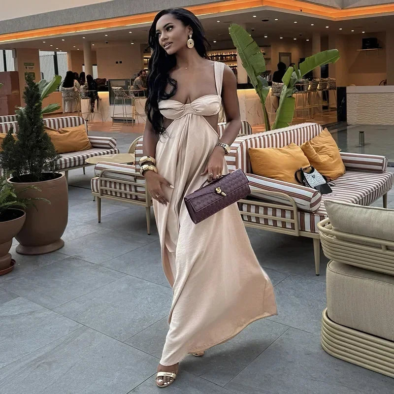 Fashionable Sexy Strapless Hollow Out Slim Fit Long Dress For Women Spring 2025 New Arrival European And American Crossbody
