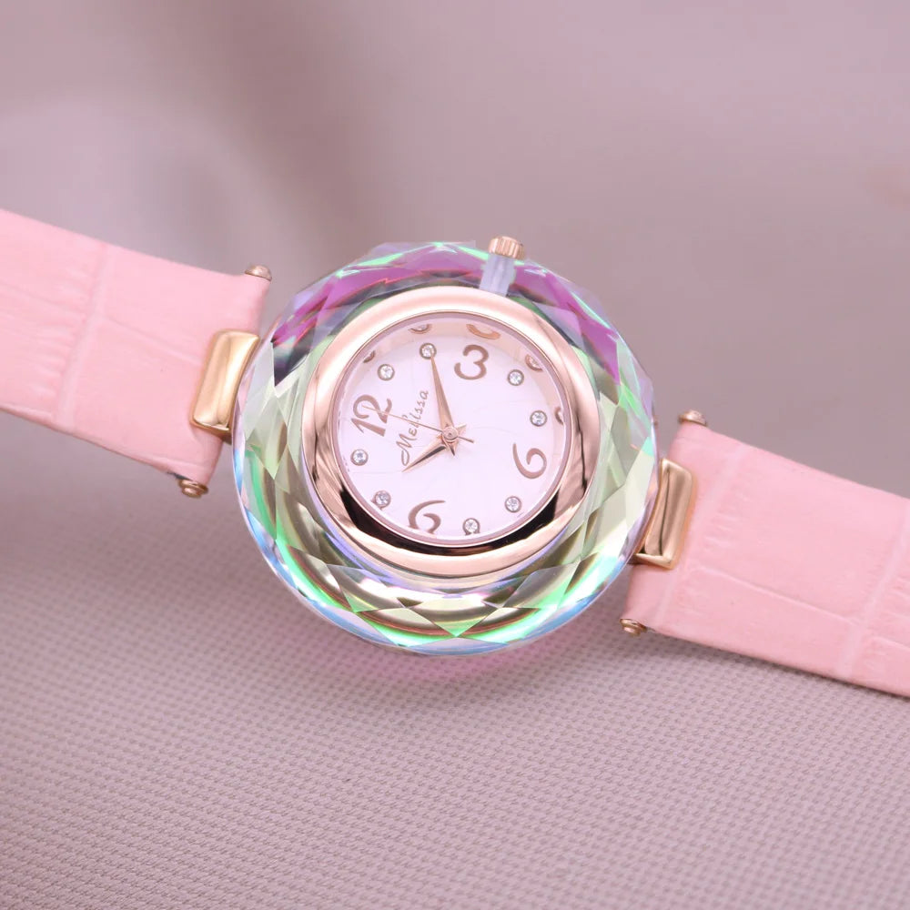 Top Luxury Crystal Melissa Lady Women's Watch Elegant Rhinestone Fashion Hours Dress Bracelet Clock Girl Birthday Gift Box